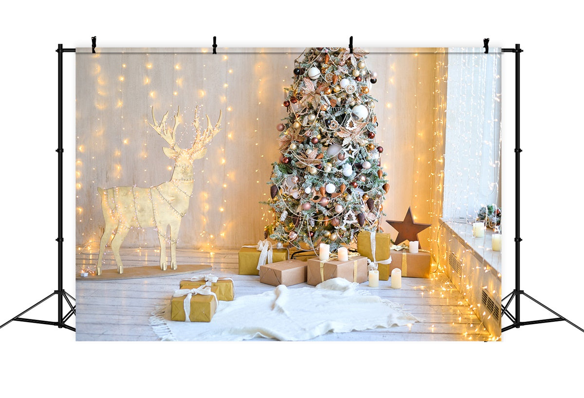 Christmas Tree Room with Wooden Reindeer Backdrop BRP8-322