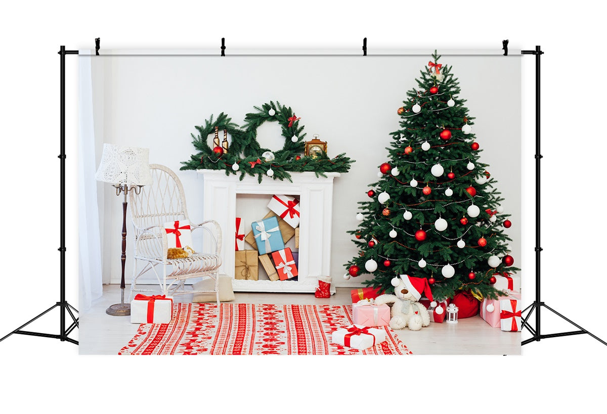 Christmas Tree and White Wicker Chair Backdrop BRP8-323