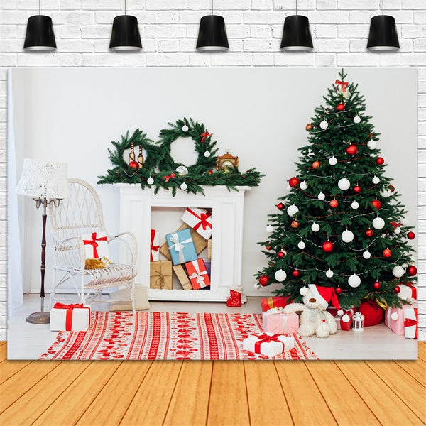 Christmas Tree and White Wicker Chair Backdrop BRP8-323