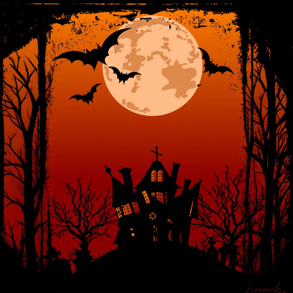 Halloween Night House and Full Moon Backdrop BRP8-326