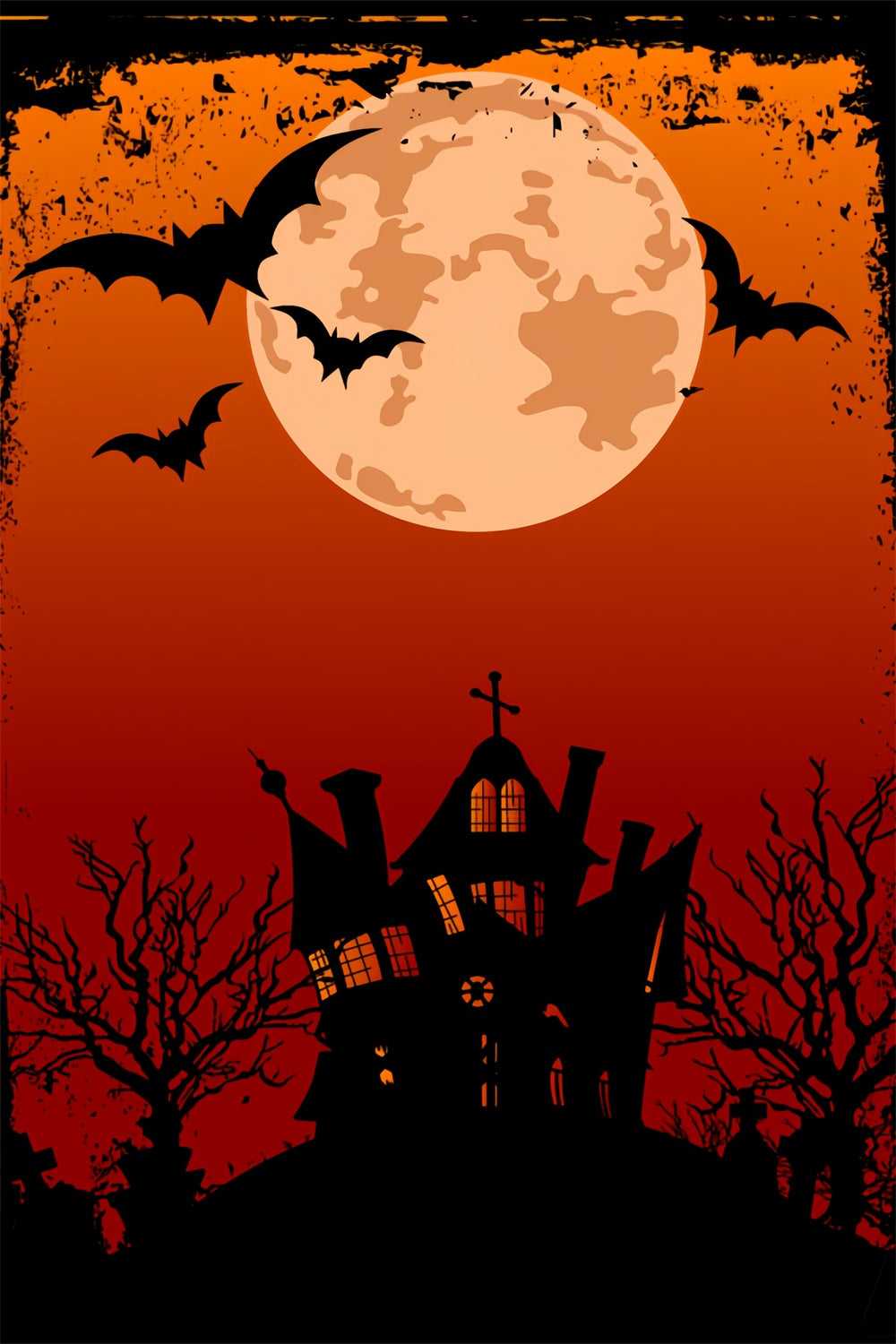 Halloween Night House and Full Moon Backdrop BRP8-326