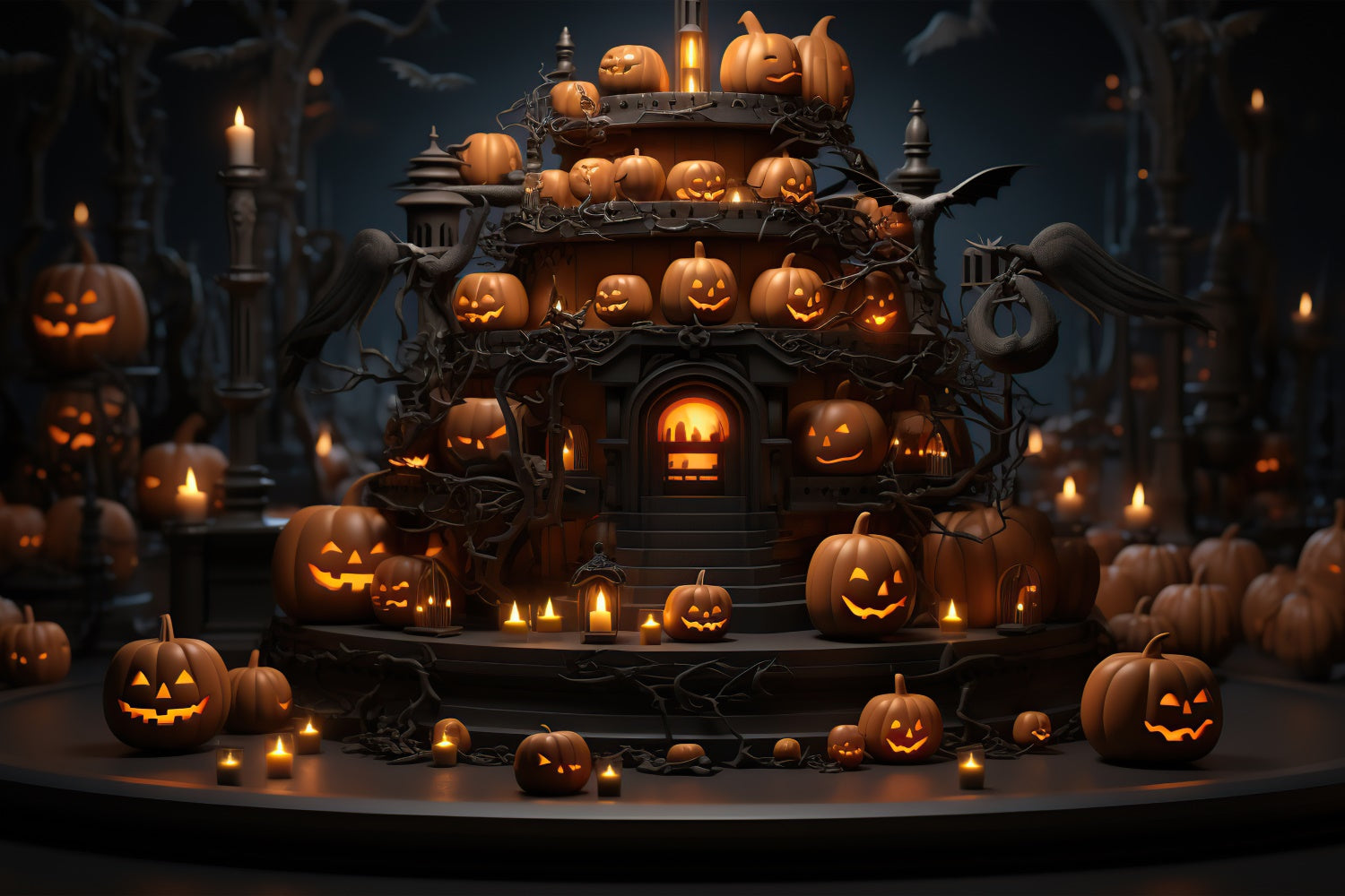 Halloween Jack-O-Lanterns and Spooky Candles Backdrop BRP8-329