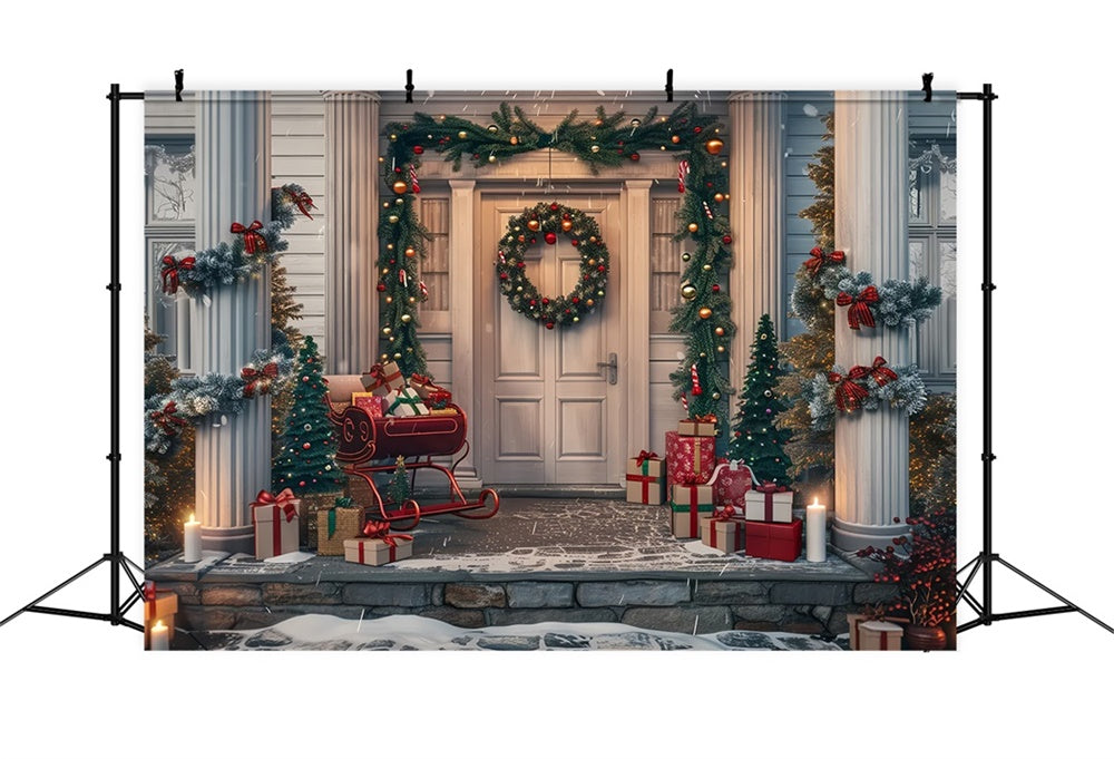 Christmas Porch Sleigh and Wreath Backdrop BRP8-33