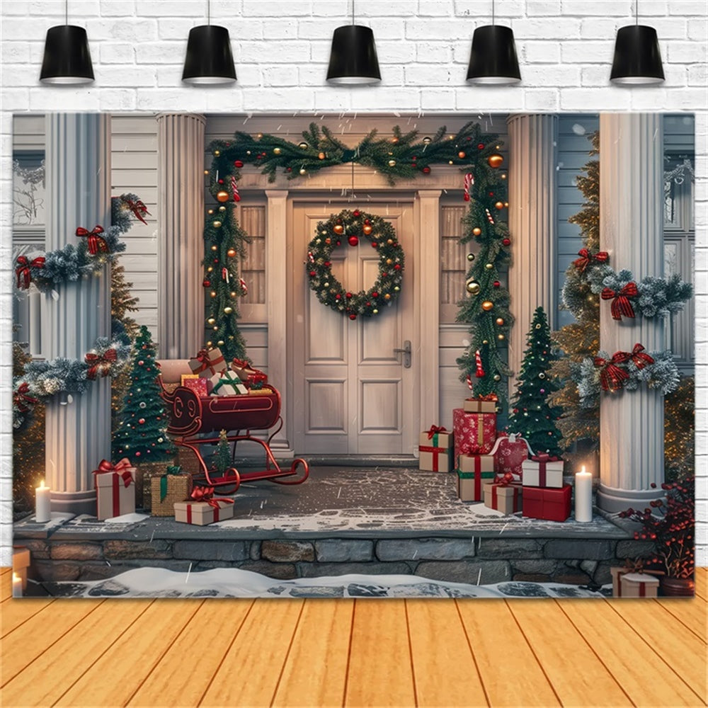 Christmas Porch Sleigh and Wreath Backdrop BRP8-33