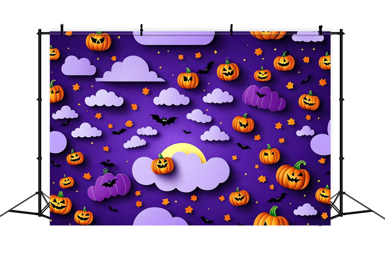 Halloween Pumpkins and Bats Purple Sky Backdrop BRP8-330