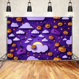 Halloween Pumpkins and Bats Purple Sky Backdrop BRP8-330