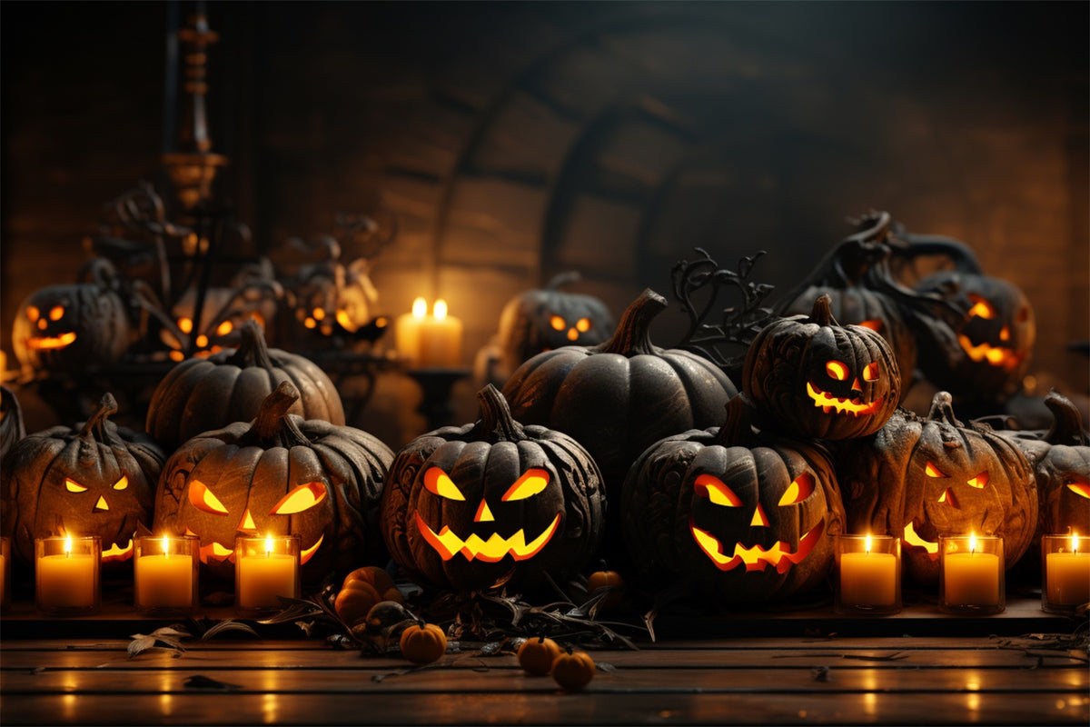 Halloween Creepy Pumpkins and Flickering Candles Backdrop BRP8-331