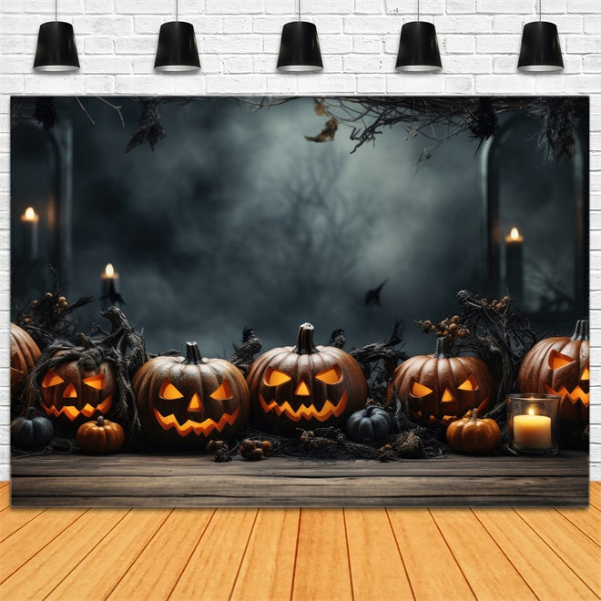 Halloween Pumpkins and Foggy Woods Backdrop BRP8-332