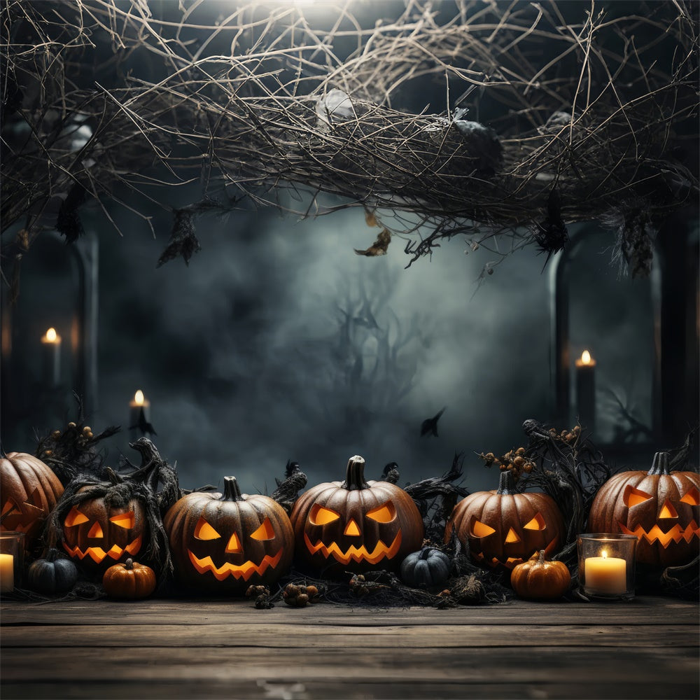 Halloween Pumpkins and Foggy Woods Backdrop BRP8-332