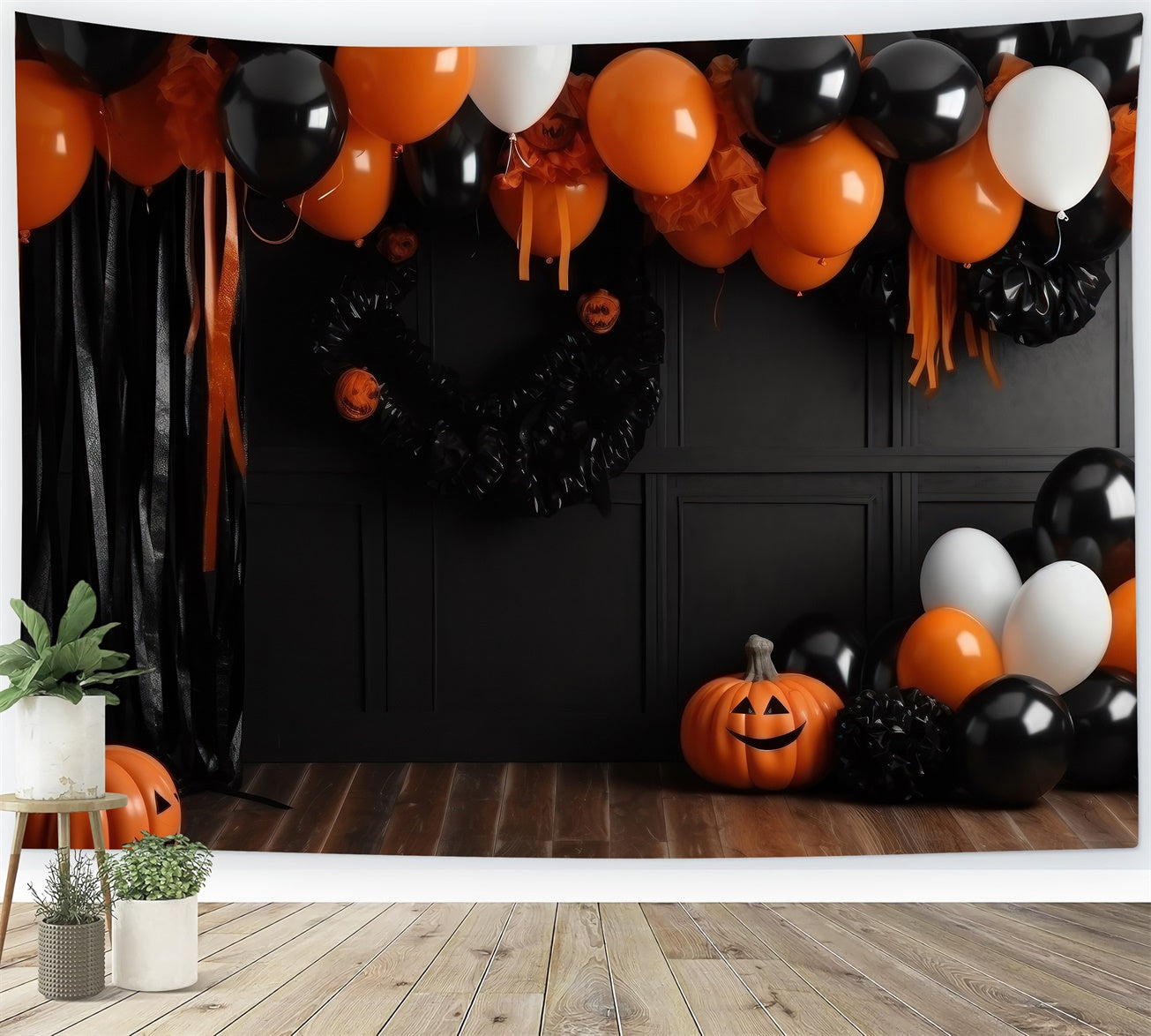 Halloween Orange and Black Balloon Garland Backdrop BRP8-333