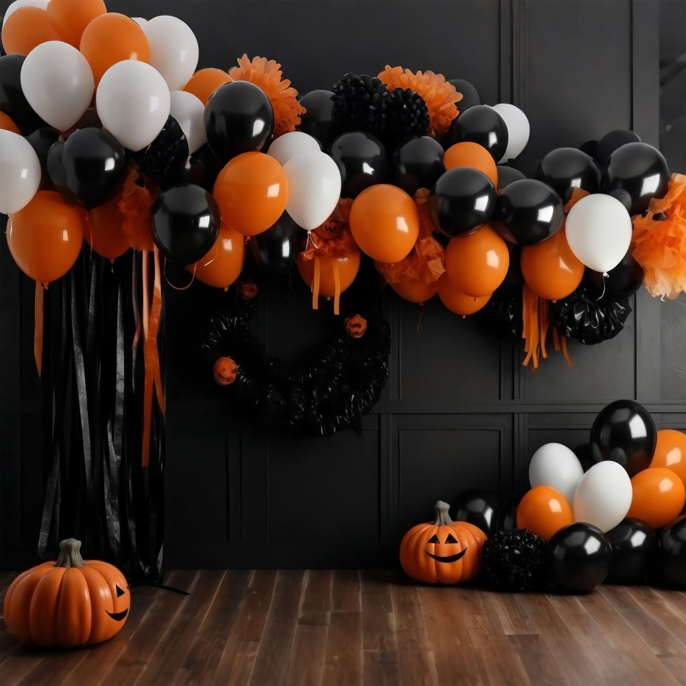 Halloween Orange and Black Balloon Garland Backdrop BRP8-333