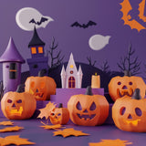 Halloween Haunted Castle with Jack-O-Lanterns Backdrop BRP8-335