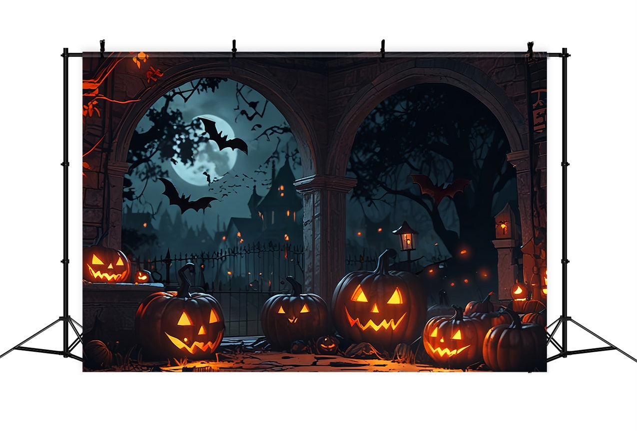 Halloween Archway with Pumpkins and Bats Backdrop BRP8-336