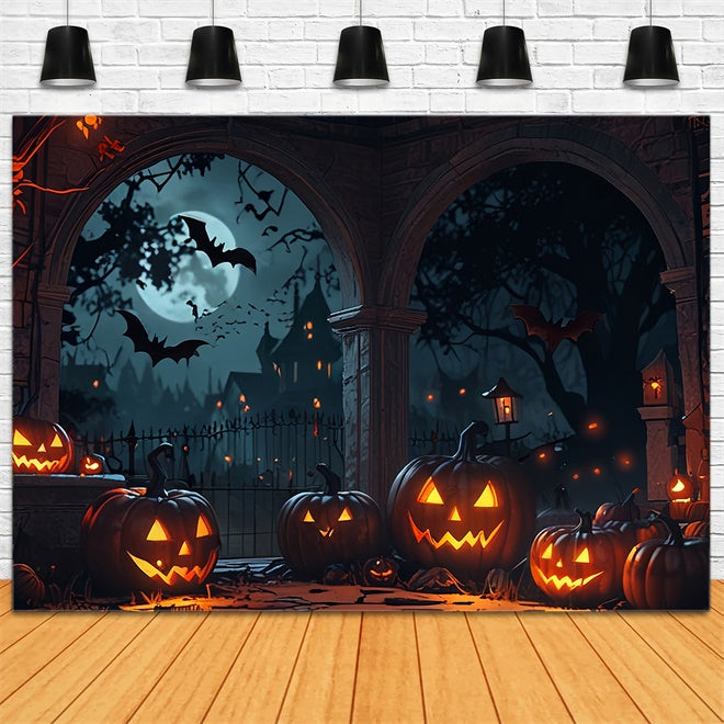 Halloween Archway with Pumpkins and Bats Backdrop BRP8-336