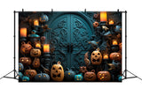 Cool Mansion Door with Scary Pumpkins Backdrop BRP8-337