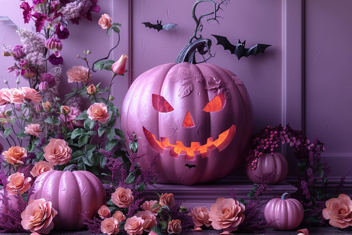 Pastel Pumpkin and Roses Halloween Backdrop BRP8-340