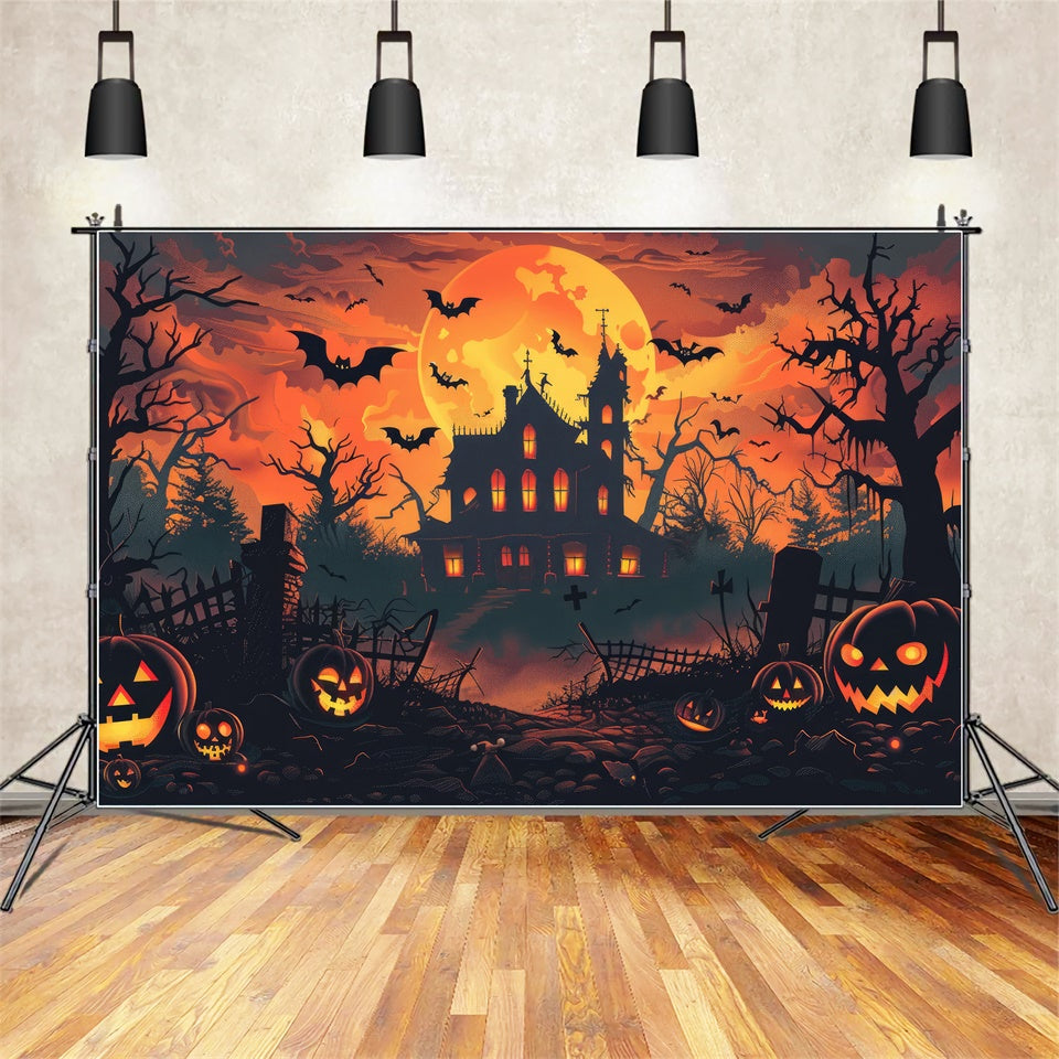 Full Moon Creepy House Halloween Backdrop BRP8-342