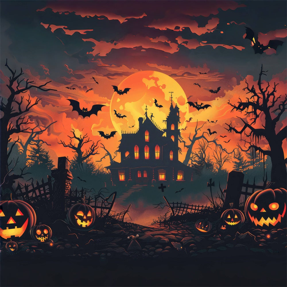 Full Moon Creepy House Halloween Backdrop BRP8-342