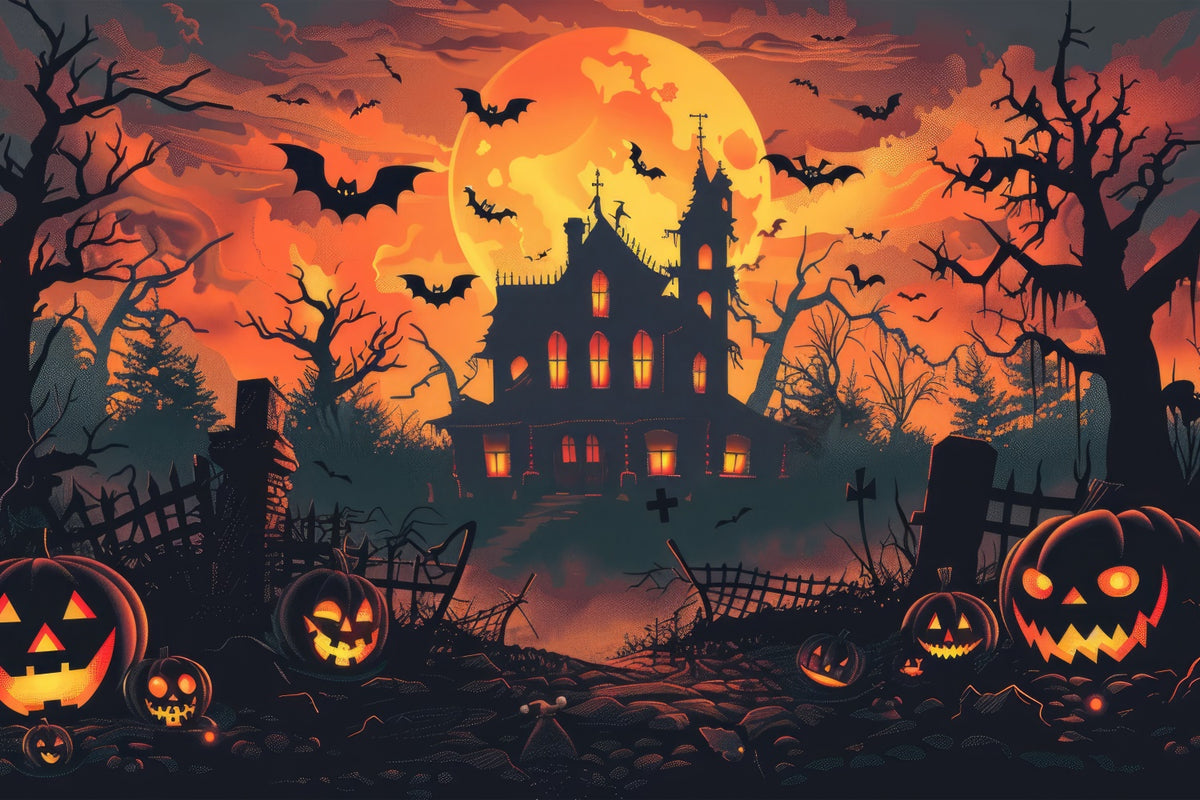 Full Moon Creepy House Halloween Backdrop BRP8-342