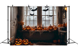 Bats and Pumpkins Halloween Window Scene Backdrop BRP8-345