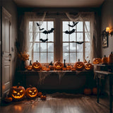 Bats and Pumpkins Halloween Window Scene Backdrop BRP8-345