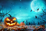 Blue Moonlit Halloween Scene with Pumpkins Backdrop BRP8-352