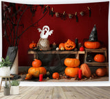 Red Wall Spooky Branches and Pumpkins Backdrop BRP8-354