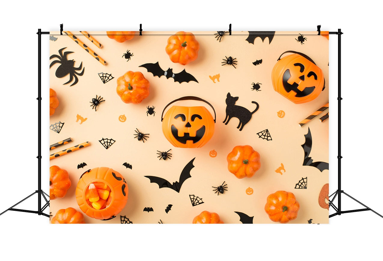 Cute Pumpkin Faces Halloween Orange Backdrop BRP8-356