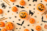 Cute Pumpkin Faces Halloween Orange Backdrop BRP8-356