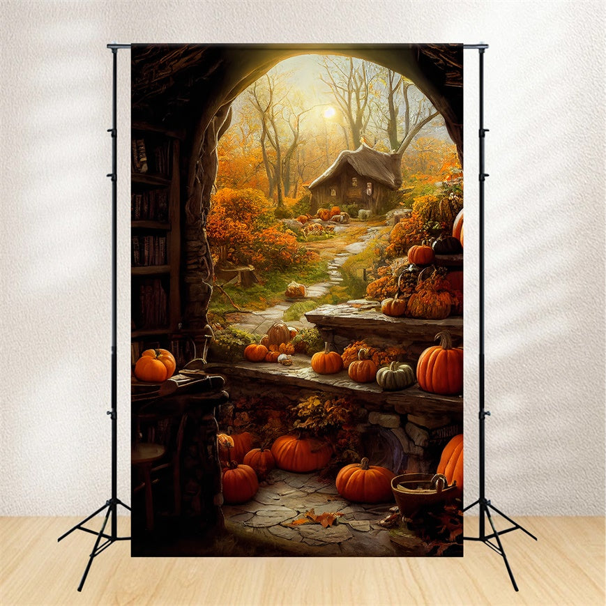 Rustic Cottage with Pumpkins Halloween Backdrop BRP8-359