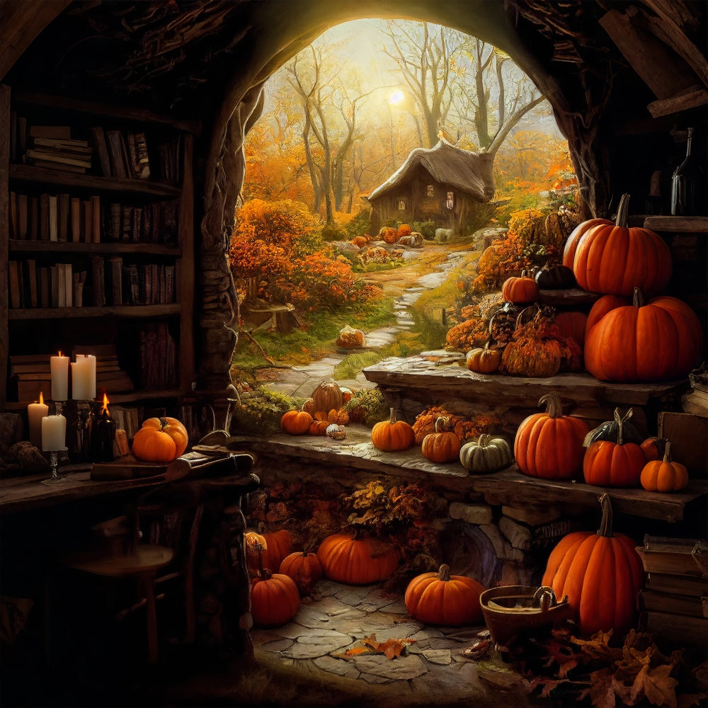 Rustic Cottage with Pumpkins Halloween Backdrop BRP8-359