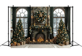 Christmas Gold Elegance Fireplace Backdrop BRP8-36