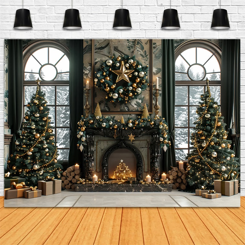 Christmas Gold Elegance Fireplace Backdrop BRP8-36