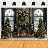 Christmas Gold Elegance Fireplace Backdrop BRP8-36