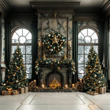 Christmas Gold Elegance Fireplace Backdrop BRP8-36