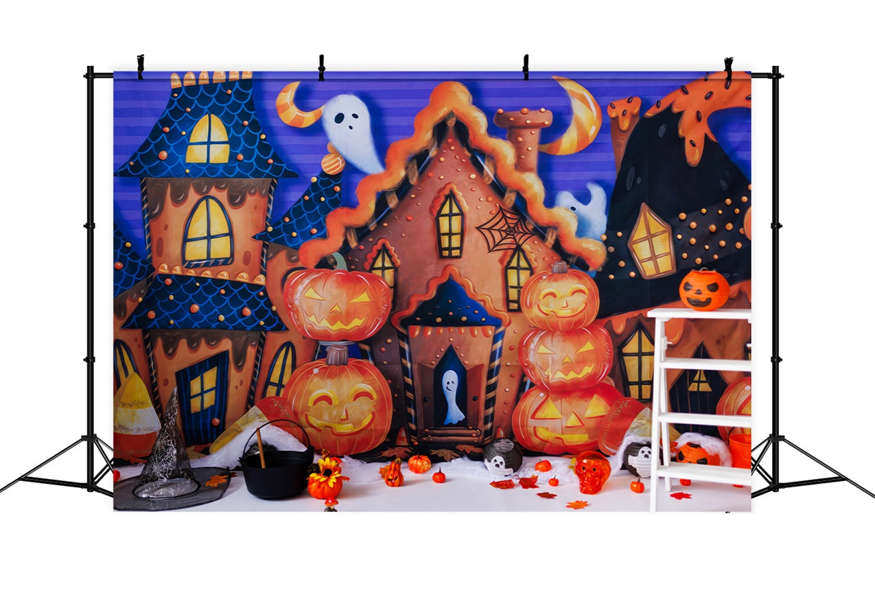 Cartoon Spooky Town and Ghost Friends Backdrop BRP8-360