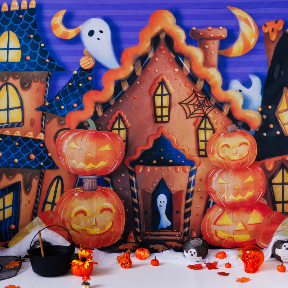 Cartoon Spooky Town and Ghost Friends Backdrop BRP8-360