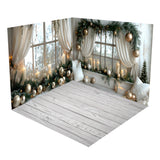 Golden Christmas Garland Candlelit Window Backdrop Room Set BRP8-366