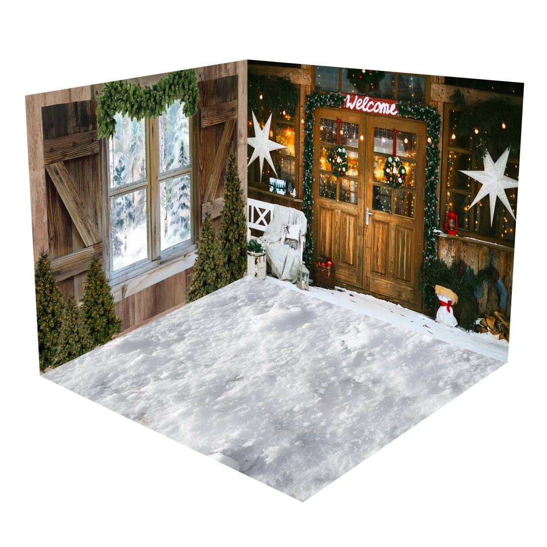 Winter Welcome Door and Snow-Covered Window Backdrop Room Set BRP8-372