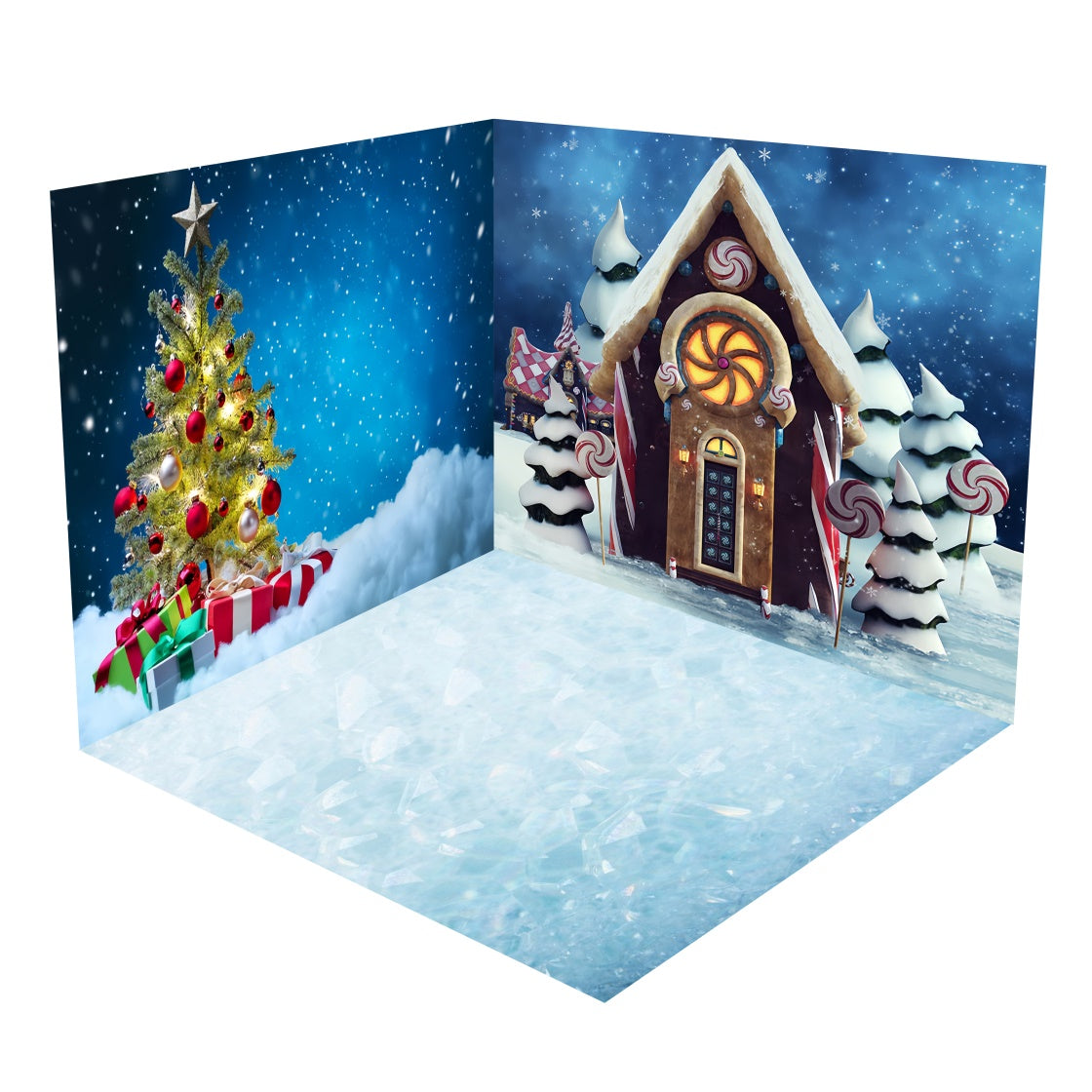 Christmas Candy House and Tree Snow Backdrop Room Set BRP8-375