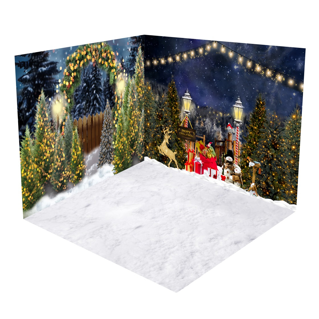 Christmas Trees Lights Snowy Arch Backdrop Room Set BRP8-379