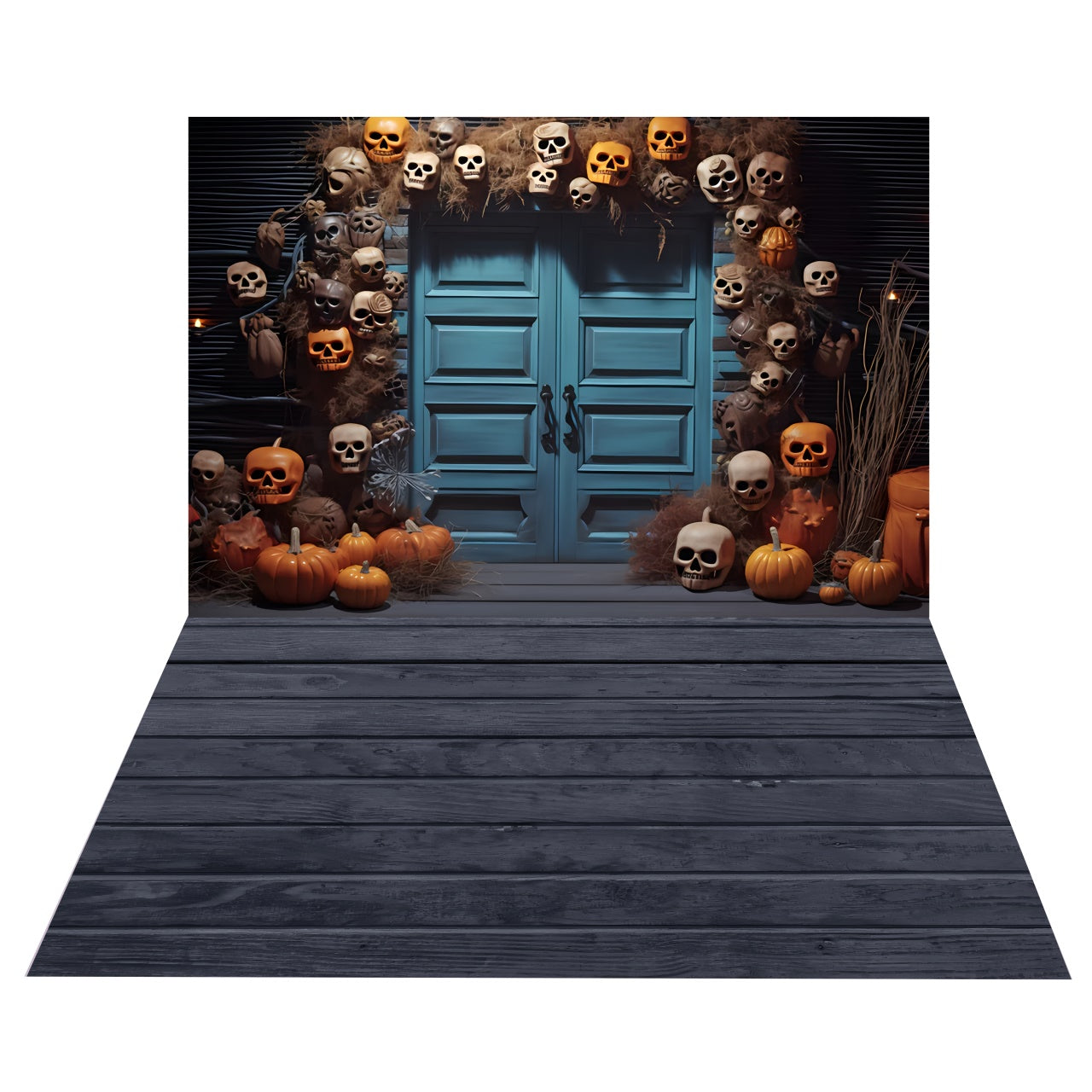 Halloween Skull Pumpkin Door Backdrop+Wooden Floor Backdrop BRP8-380