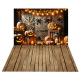 Halloween Spider Pumpkin Decor Backdrop+Wooden Floor Backdrop BRP8-381