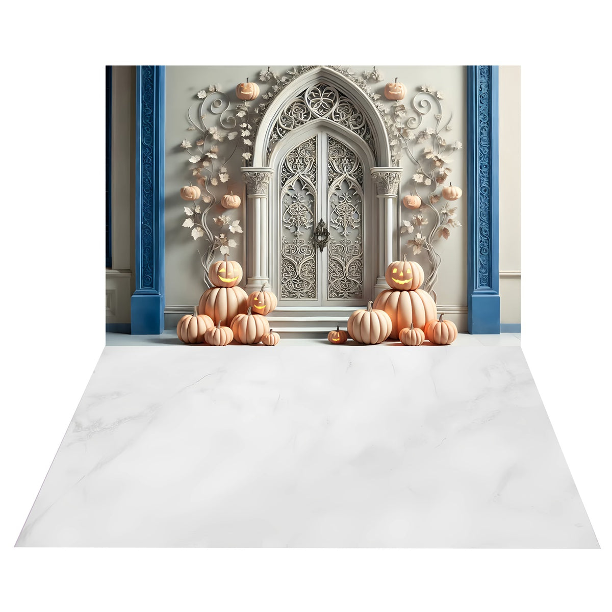 Elegant Pumpkin Archway Backdrop+White Marble Floor Backdrop BRP8-382