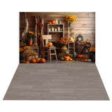 Autumn Indoor Pumpkin Harvest Backdrop+Grey Wood Floor Backdrop BRP8-386