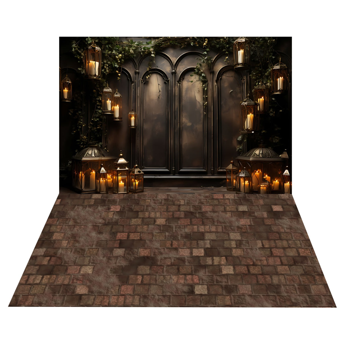 Candlelit Gothic Arches Backdrop+Stone Walkway Floor Backdrop BRP8-388