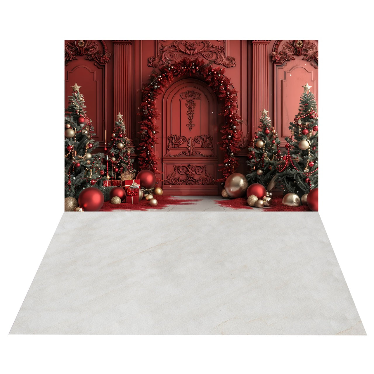 Christmas Red Arch Trees Backdrop+Marble Floor Backdrop BRP8-392