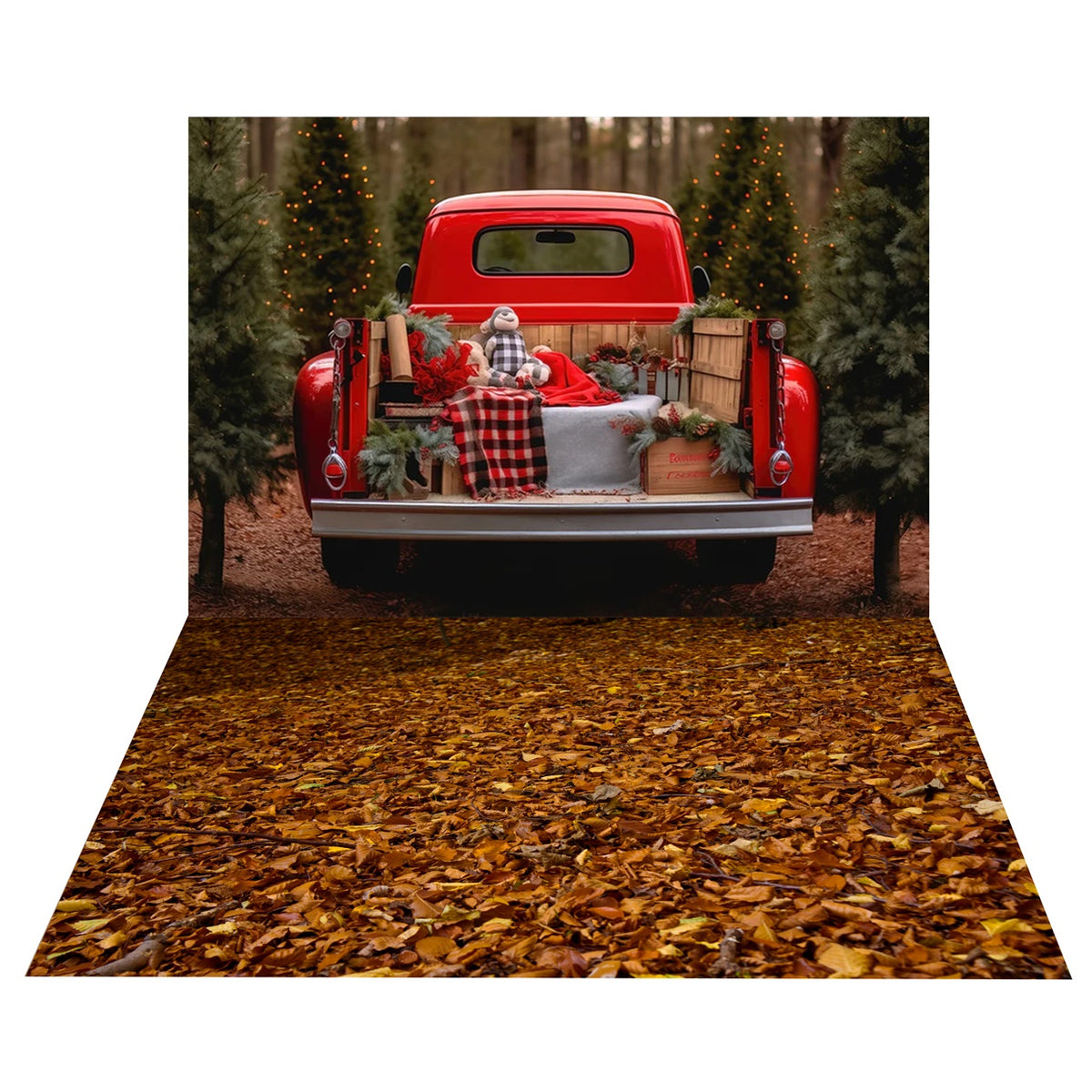 Christmas Tree Farm Truck Backdrop+Autumn Leaves Floor Scene BRP8-394