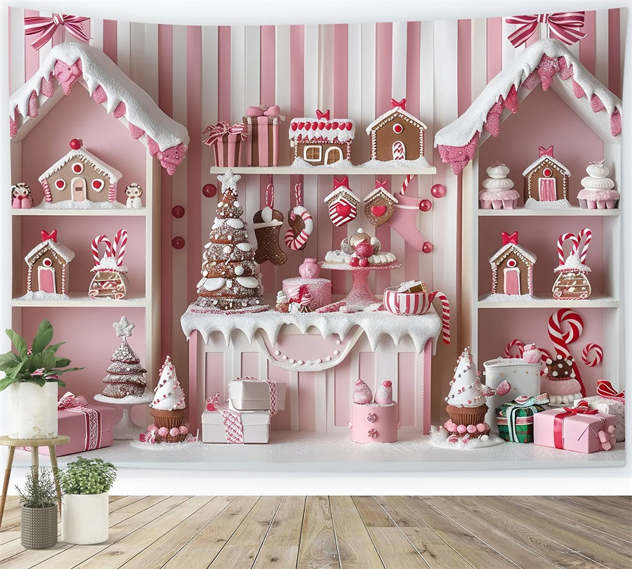 Christmas Pink Gingerbread Cottage Backdrop BRP8-41