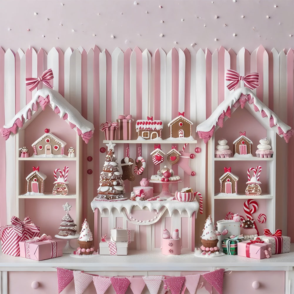 Christmas Pink Gingerbread Cottage Backdrop BRP8-41